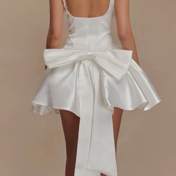 Satin Mini Dress With Bow - Picture 2 of 6